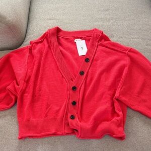 POL Red Slouchy Button-Up Sweater